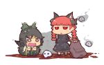  +_+ :d animal_ears braid cat_ears chibi flat_gaze hands_on_knees inishie kaenbyou_rin open_mouth reiuji_utsuho skull smile squatting touhou wheelbarrow 