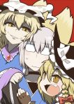  bad_id blonde_hair blush evil_grin evil_smile fang glasses grin kirisame_marisa morichika_rinnosuke smile smirk sweatdrop touhou troll_face ume_(noraneko) white_hair yakumo_ran yellow_eyes you_gonna_get_raped 