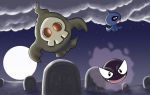  banette duskull gastly graveyard moon no_humans pokemon pokemon_(creature) 