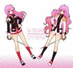  curly_hair dual_persona epaulettes flower hand_on_hip jewelry katou_sami long_hair pink_eyes pink_hair ring rose shorts shoujo_kakumei_utena shoujo_kakumei_utena_adolescence_mokushiroku smile sword tenjou_utena title_drop very_long_hair weapon 