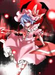  bat_wings blue_hair bow colored danmaku dress hat highres kiiro_shima la-do polearm red_eyes remilia_scarlet ribbon solo spear touhou weapon wings 