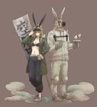  bad_id bra breasts bunny_ears caiman chopsticks cleavage dorohedoro food gyoza_man jiaozi knife lingerie mask navel nikaido open_clothes open_shirt rabbit_ears shirt underwear uoka_qalp 