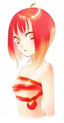  food food_as_clothes fruit hair_as_food hitotsubashi_shin ichihashi_makoto naked_ribbon nude personification red_eyes red_hair redhead ribbon 