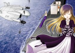  airplane boat gradient_hair hijiri_byakuren multicolored_hair road sakurato_tsuguhi ship touhou uav vought_xf5u 