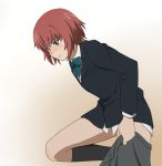  blush darker_than_black dressing frown green_eyes panties red_hair redhead rp_(necho) school_uniform short_hair skirt socks suou_pavlichenko underwear undressing 