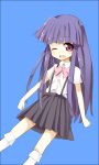  blue_hair furude_rika highres higurashi_no_naku_koro_ni long_hair murazou purple_eyes suspenders violet_eyes wink 