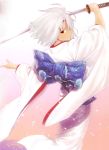  canaan canaan_(character) japanese_clothes kara_no_kyoukai katana kimono long_sleeves looking_back mendoo_ya_(artist) mendouya obi parody petals photoshop profile recolor red_eyes ribbon ryougi_shiki short_hair silver_hair solo sword takeuchi_takashi weapon wide_sleeves 