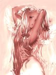  angel_wings armpits arms_up blonde_hair bow elf hair_bow hair_ribbon long_hair pointy_ears ribbon sketch tako_(pixiv8535) wings 