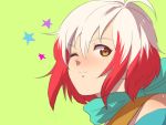  green_background multicolored_hair pascal red_hair redhead scarf short_hair smile tales_of_(series) tales_of_graces two-tone_hair white_hair wink yellow_eyes 