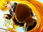  blonde_hair breasts cellphone detached_sleeves feet foreshortening jpeg_artifacts long_hair nironiro phone pov pov_feet side_ponytail skirt smile solo thigh-highs thighhighs very_long_hair vocaloid yellow_eyes zettai_ryouiki 