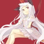  crossed_legs dress face gloves lastswallow long_hair lord_of_vermilion red_eyes simple_background sitting solo white_hair 