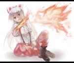  boots fire fujiwara_no_mokou mamepon red_eyes solo touhou white_hair 