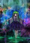  bad_id colorful frog green_hair hair_ornament highres kochiya_sanae lm7_(op-center) op-center outstretched_arms snake spread_arms standing touhou yellow_eyes 