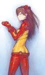  1girl blue_eyes brown_hair bubuzuke evangelion:_2.0_you_can_(not)_advance long_hair neon_genesis_evangelion plugsuit profile rebuild_of_evangelion simple_background skin_tight solo soryu_asuka_langley souryuu_asuka_langley test_plugsuit 