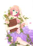  1girl alternate_costume estellise_sidos_heurassein flower green_eyes highres looking_at_viewer misu_kasumi pink_hair smile solo tales_of_(series) tales_of_vesperia title_drop 