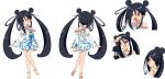  1girl anklet azumawari_(azumofu) barefoot black_hair bow character_sheet cosplay double_bun hair_over_one_eye highres jewelry long_hair magical_girl parody precure red_eyes ribbon skirt smile solo the_ring twintails white_background yamamura_sadako 