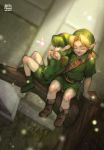  1boy 1girl boots fairy finni_chang forest green_eyes green_hair hairband instrument link nature ocarina ocarina_of_time pointy_ears saria short_hair sleeping the_legend_of_zelda 