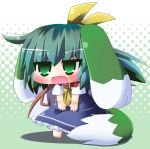  1b 1girl animal_ears ascot bad_id bow chibi collar daiyousei dog_ears dog_tail dress fairy_wings green_eyes green_hair hair_bow highres long_hair no_nose open_mouth solo tail touhou wings 