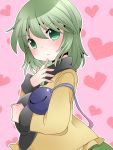  1girl blush bust eyeball green_eyes green_hair hammer_(sunset_beach) hat hat_removed headwear_removed heart komeiji_koishi short_hair skirt solo third_eye touhou 