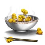  bathing bird bowl causa chicken chopstick chopsticks food no_humans noodle noodles original sitting steam towel 