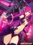  1girl bare_shoulders breasts glowing glowing_eyes long_hair magic_circle mecha navel open_mouth original purple_hair red_eyes solo thigh-highs thighhighs yangsion 