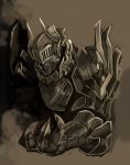 armor full_armor haik helmet highres knight original sepia simple_background solo 
