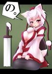 1girl animal_ears blush breasts detached_sleeves hat inubashiri_momiji kneeling open_clothes open_shirt planted_sword planted_weapon pom_pom_(clothes) red_eyes short_hair skirt solo sword tail teko tokin_hat touhou weapon white_hair wolf_ears wolf_tail 
