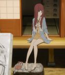  akizuki_maria barefoot blue_eyes feet long_hair red_hair redhead screencap shin_sekai_yori sitting 