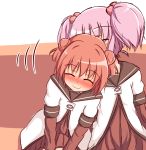  2girls akaza_akari blush double_bun moving multiple_girls pink_hair red_hair redhead school_uniform serafuku short_hair sleeping smile twintails uniform v_arms yoshikawa_chinatsu yuru_yuri 