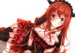  :o black_legwear breasts cleavage dress frills garter_straps horns large_breasts long_hair maid_headdress maou_(maoyuu) maoyuu_maou_yuusha red_eyes red_hair redhead solo swordsouls tattoo tattooed_breast thigh-highs thighhighs wristband 