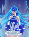  1girl antenna_hair armor armored_dress blue_eyes blue_hair dress elbow_gloves futaba_aoi_(vividred_operation) gauntlets gloves headgear highres long_hair vividblue vividred_operation 