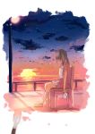  1girl cloud clouds letter looking_away original paintbrush painting sitting skirt sky sunset taneda_yuuta tears 