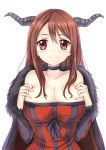  1girl bare_shoulders blush breasts choker harimoji horns huge_breasts long_hair looking_at_viewer maou_(maoyuu) maoyuu_maou_yuusha red_eyes red_hair redhead simple_background smile solo white_background 