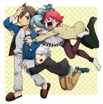  blue_hair blush brown_hair closed_eyes crying endou_mamoru fubuki_shirou grey_hair hair_over_one_eye hato_niku inazuma_eleven inazuma_eleven_(series) kazemaru_ichirouta kiyama_hiroto long_hair open_mouth pajamas ponytail redhead short_hair slippers smile sweat tears thermometer v wavy_mouth 