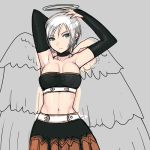  /dq9 1girl angel angel_wings armpits blue_eyes dragon_quest dragon_quest_ix halo lowres mahito navel raviel short_hair solo tubetop white_hair wings 