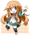  &gt;:3 &gt;:d 1girl :3 :d amatsuka_mao artist_request black_legwear blazer blush bow chibi cicada fang gj-bu hair kugelschreiber long long_hair open_mouth orange_eyes orange_hair plaid plaid_skirt shoes skirt smile sneakers solo thigh-highs thighhighs uwabaki 