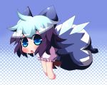  1b 1girl absurdres bad_id blue_eyes blue_hair bow chibi cirno dress flying hair_bow highres ice ice_wings no_nose open_mouth puffy_sleeves short_hair skirt solo touhou wings 