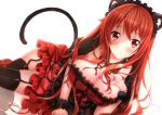  :o animal_ears black_legwear breasts cat_ears cleavage dress frills garter_straps large_breasts long_hair maid_headdress maou_(maoyuu) maoyuu_maou_yuusha red_eyes red_hair redhead solo swordsouls tail tattoo tattooed_breast thigh-highs thighhighs wristband 