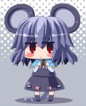  1b 1girl :&lt; animal_ears bad_id black_legwear blush_stickers chibi deformed dowsing_rod dress grey_hair highres jewelry mouse_ears mouse_tail nazrin no_nose red_eyes short_hair skirt socks solo tail touhou 