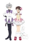  akemi_homura akemi_homura_(cosplay) blue_eyes blush brown_hair cosplay crossdressinging ikari_shinji kaname_madoka kaname_madoka_(cosplay) kita_panda kyubey mahou_shoujo_madoka_magica nagisa_kaworu neon_genesis_evangelion pantyhose rebuild_of_evangelion red_eyes ribbon sachiel short_hair skirt smile white_hair 