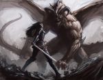  armor fantasy long_hair ml.e monster original pointy_ears solo sword weapon 