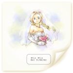  1girl bianca blonde_hair blue_eyes bouquet braid bridal_veil comic dragon_quest dragon_quest_v dress earrings elbow_gloves flower gloves jewelry noki_(hanken) single_braid solo translated translation_request veil wedding_dress 