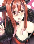  1girl blush breasts brown_hair bust choker cleavage down_blouse heart horns large_breasts long_hair looking_at_viewer maou_(maoyuu) maoyuu_maou_yuusha mugenshiki red_eyes red_hair redhead solo 