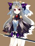  1girl character_request flat_chest flower haik long_hair pointy_ears shinrabanshou simple_background solo staff tanatoria 