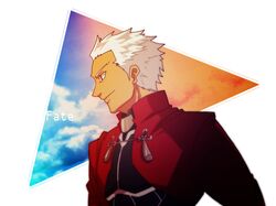  1boy archer dark_skin fate/stay_night fate_(series) gupaon profile smile solo white_hair 