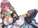  1girl ariel_org breasts cleavage clothed_navel collarbone dark_skin female gloves hair_ornament huge_breasts long_hair navel on_side purple_eyes purple_hair real_robot_regiment sayaka_haore_no_yome smile solo super_robot_wars super_robot_wars_original_generation the_2nd_super_robot_wars_og thick_thighs thighs violet_eyes 