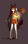  1girl animal_ears barefoot haori highres japanese_clothes kimono lantern long_hair original sakuto_kazanami short_kimono simple_background solo very_long_hair 