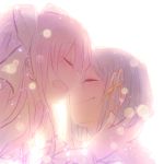  2girls blue_hair cape closed_eyes eyes_closed gloves goddess_madoka hand_on_another&#039;s_face hand_on_another's_face kaname_madoka long_hair lowres magical_girl mahou_shoujo_madoka_magica mahou_shoujo_madoka_magica_movie miki_sayaka mizuki_(flowerlanguage) multiple_girls pink_hair short_hair short_twintails smile spoilers twintails ultimate_madoka 