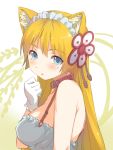  1girl :o animal_ears blonde_hair blue_eyes breasts bust collar deyuuku gloves hair_ornament headdress long_hair mole open_mouth original solo 