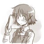  1girl flat_chest hair_ornament hairclip hidamari_sketch monochrome mukiki school_uniform short_hair smile solo yuno 